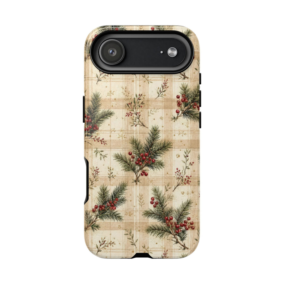 Winter pine and berry plaid tough case for iPhone