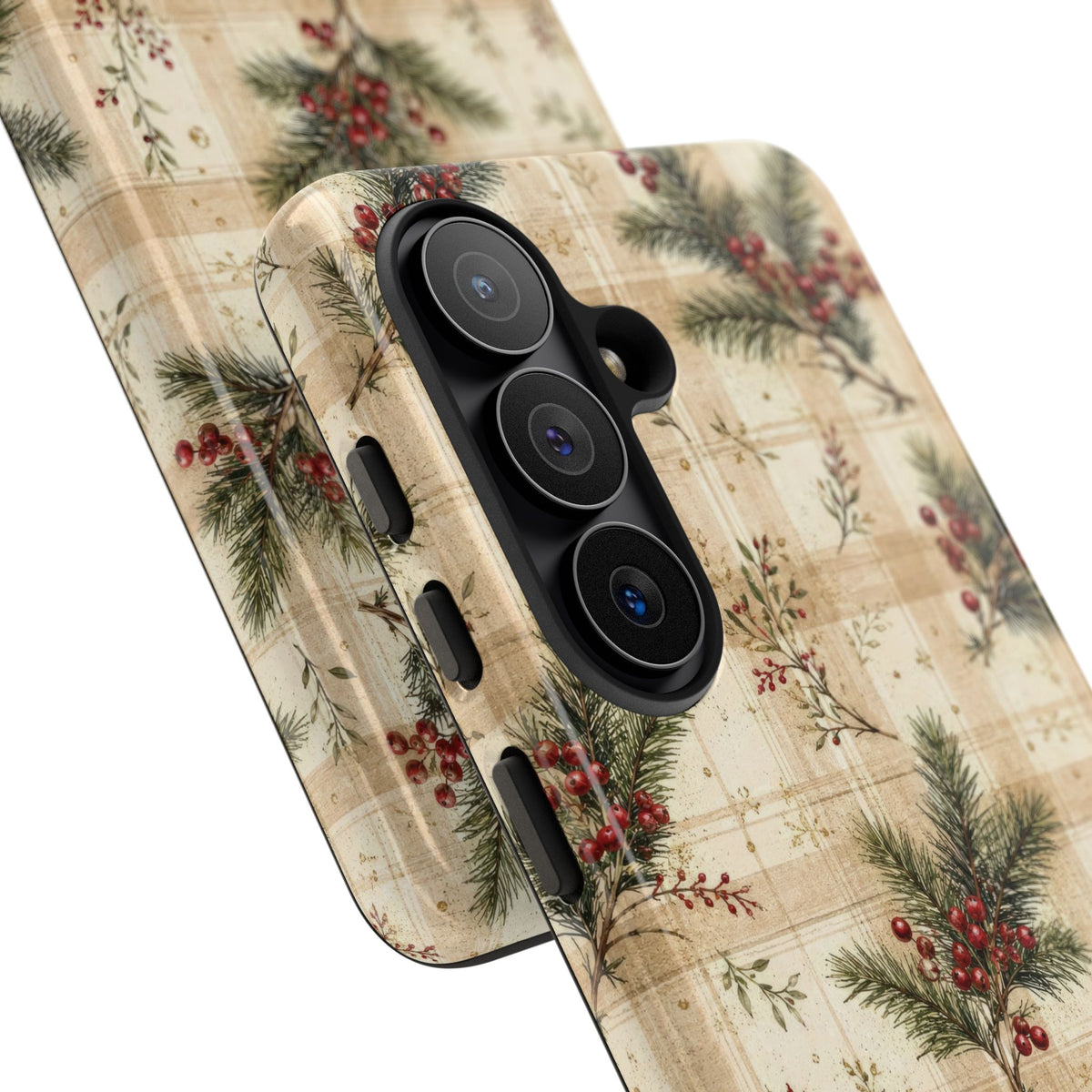Christmas plaid tough phone case, detail of the print
