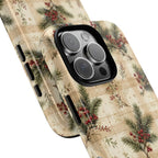 Christmas pine plaid tough phone case, side view