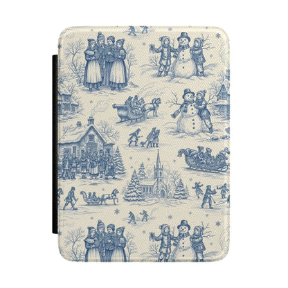 Christmas toile Kindle case in blue and cream