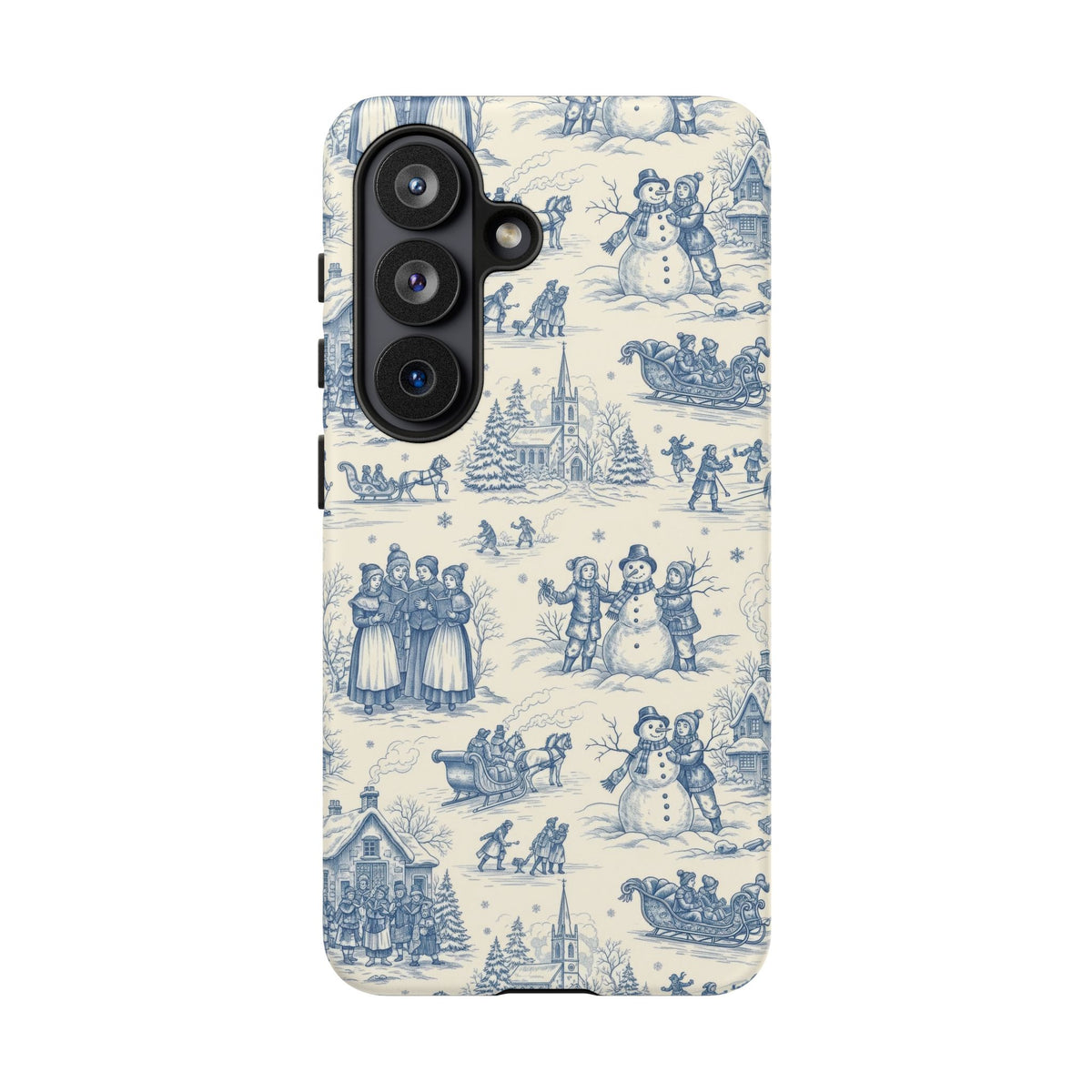 Blue winter toile tough phone case with dual-layer shell