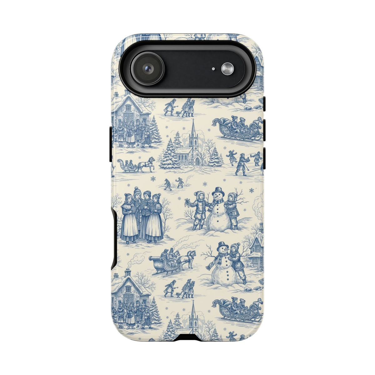 Christmas toile tough phone case with ice skater snow scene
