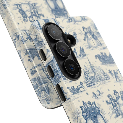 Blue and cream Christmas toile tough phone case