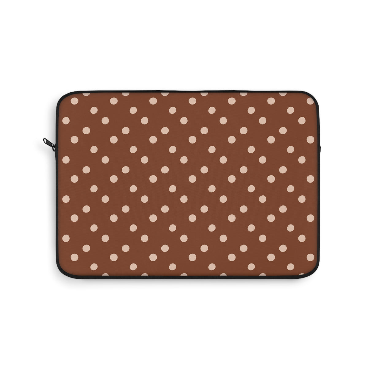 Cinnamon polka dot laptop sleeve, peach dots on warm cinnamon brown