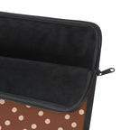 Cinnamon polka dot laptop sleeve, detail view
