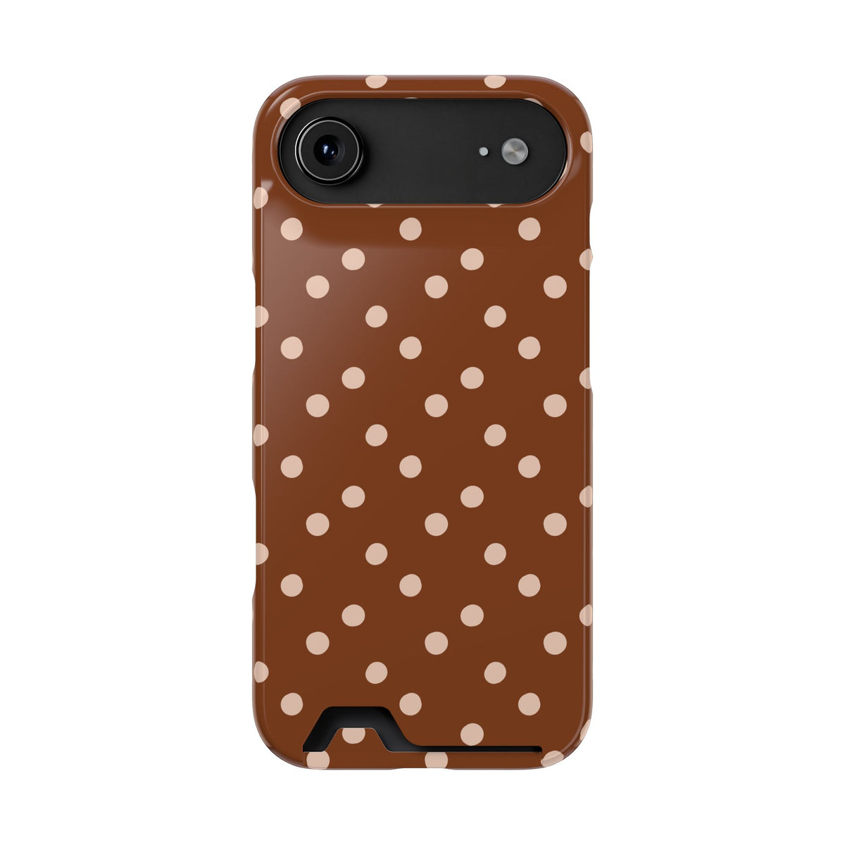 Cinnamon polka dot phone case with card holder, alternate view