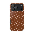 Cinnamon polka dot tough phone case, front view