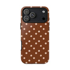 Cinnamon polka dot tough phone case, front view