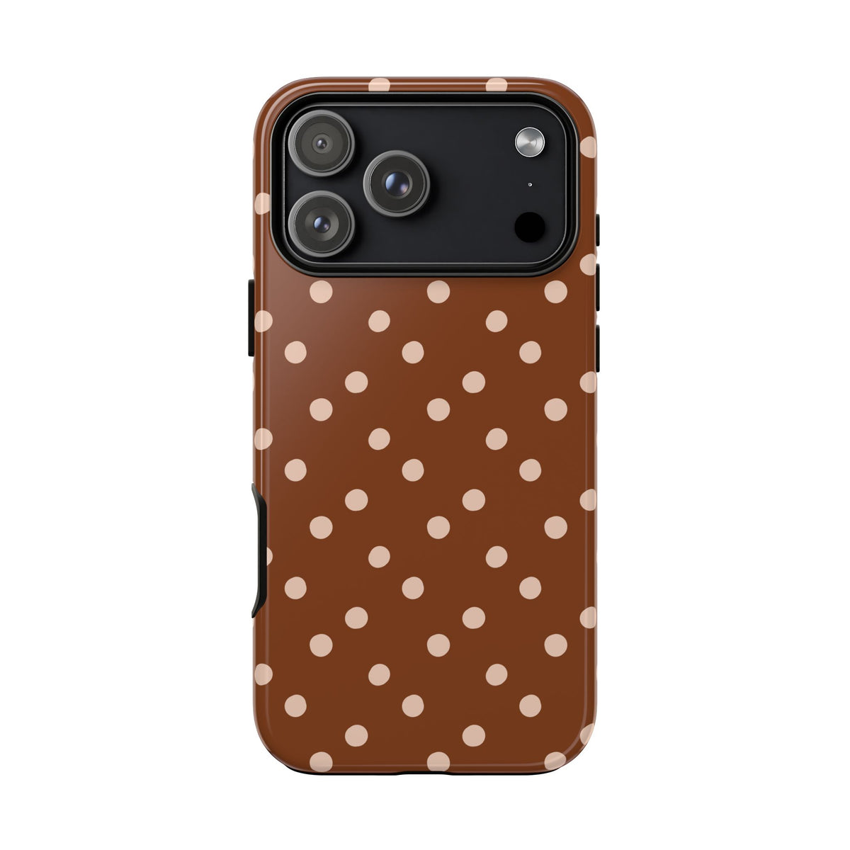 Cinnamon polka dot tough phone case, front view