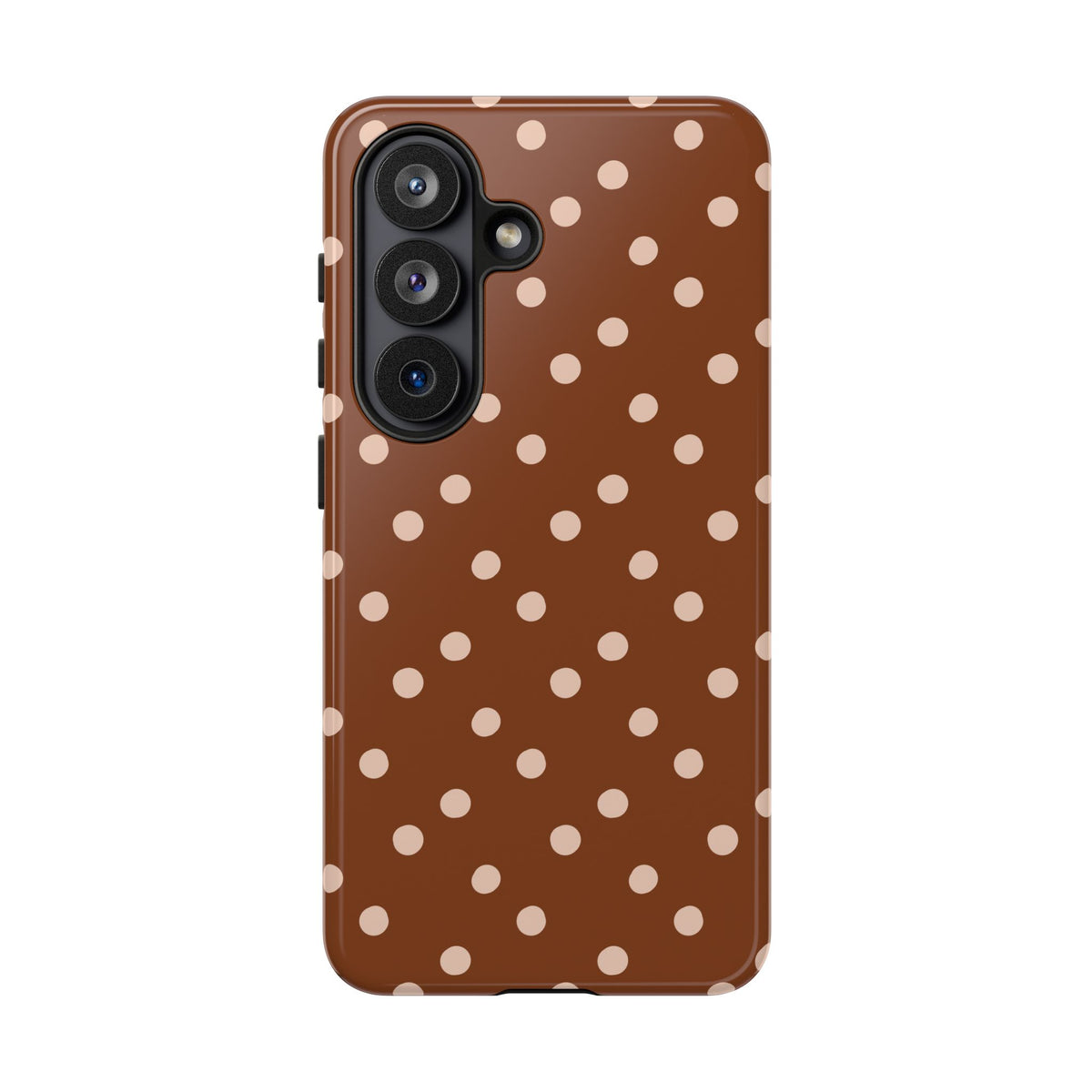 Cinnamon polka dot tough phone case, back view