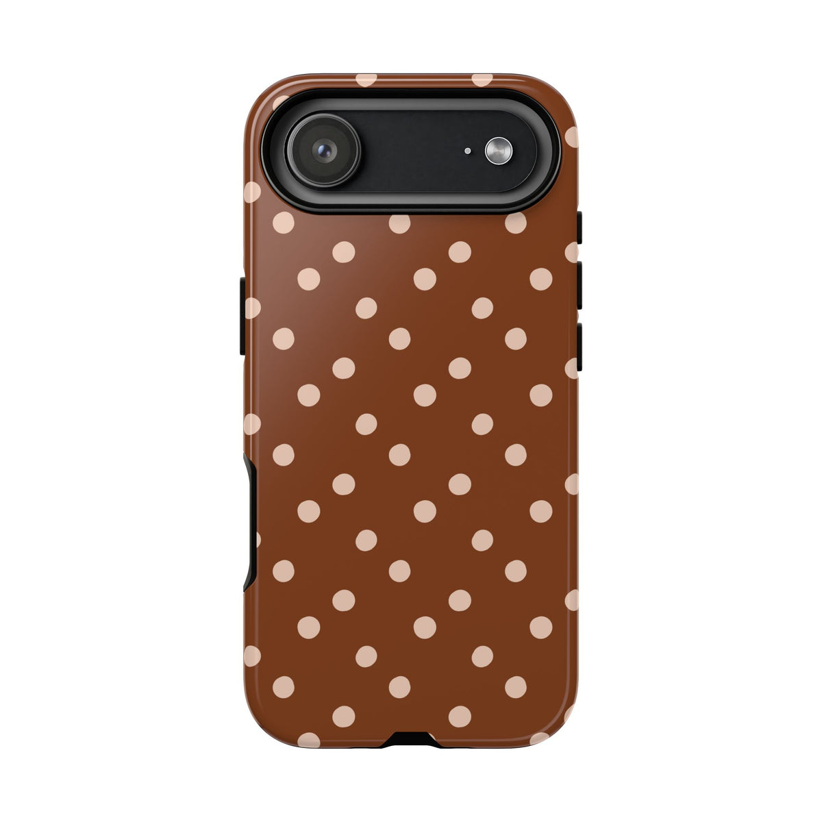 Cinnamon polka dot tough phone case, detail view