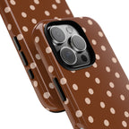Cinnamon polka dot tough phone case, lifestyle view