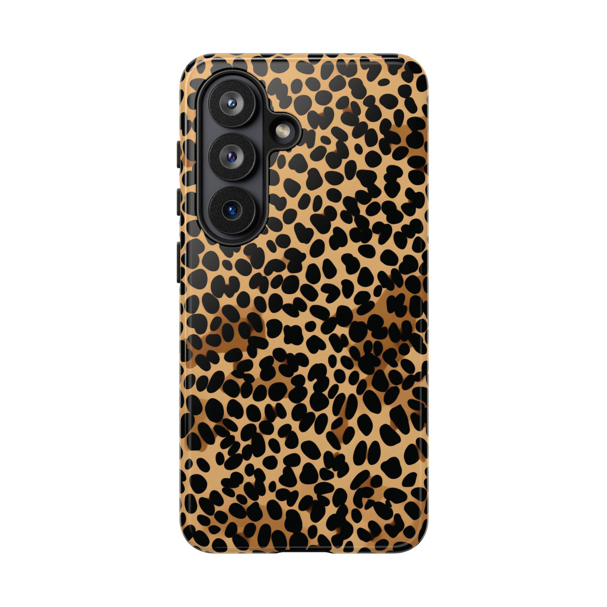 Classic cheetah print tough phone case, black spots on warm tan