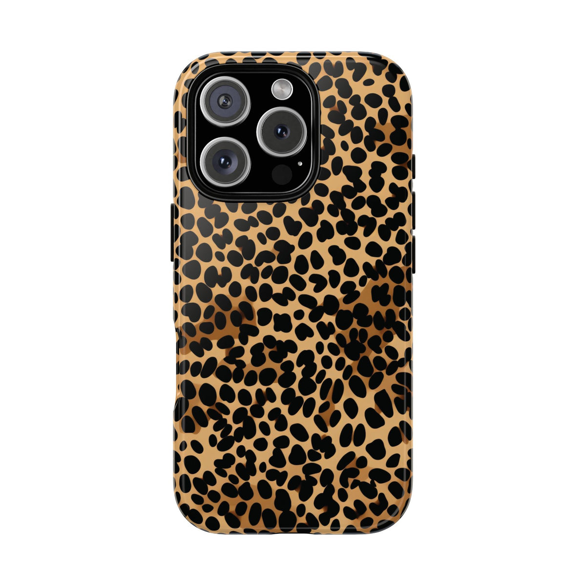 Classic cheetah print tough phone case, black spots on warm tan