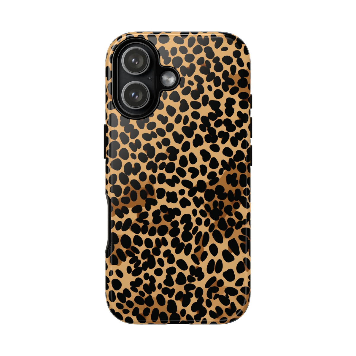 Classic cheetah print tough phone case, black spots on warm tan