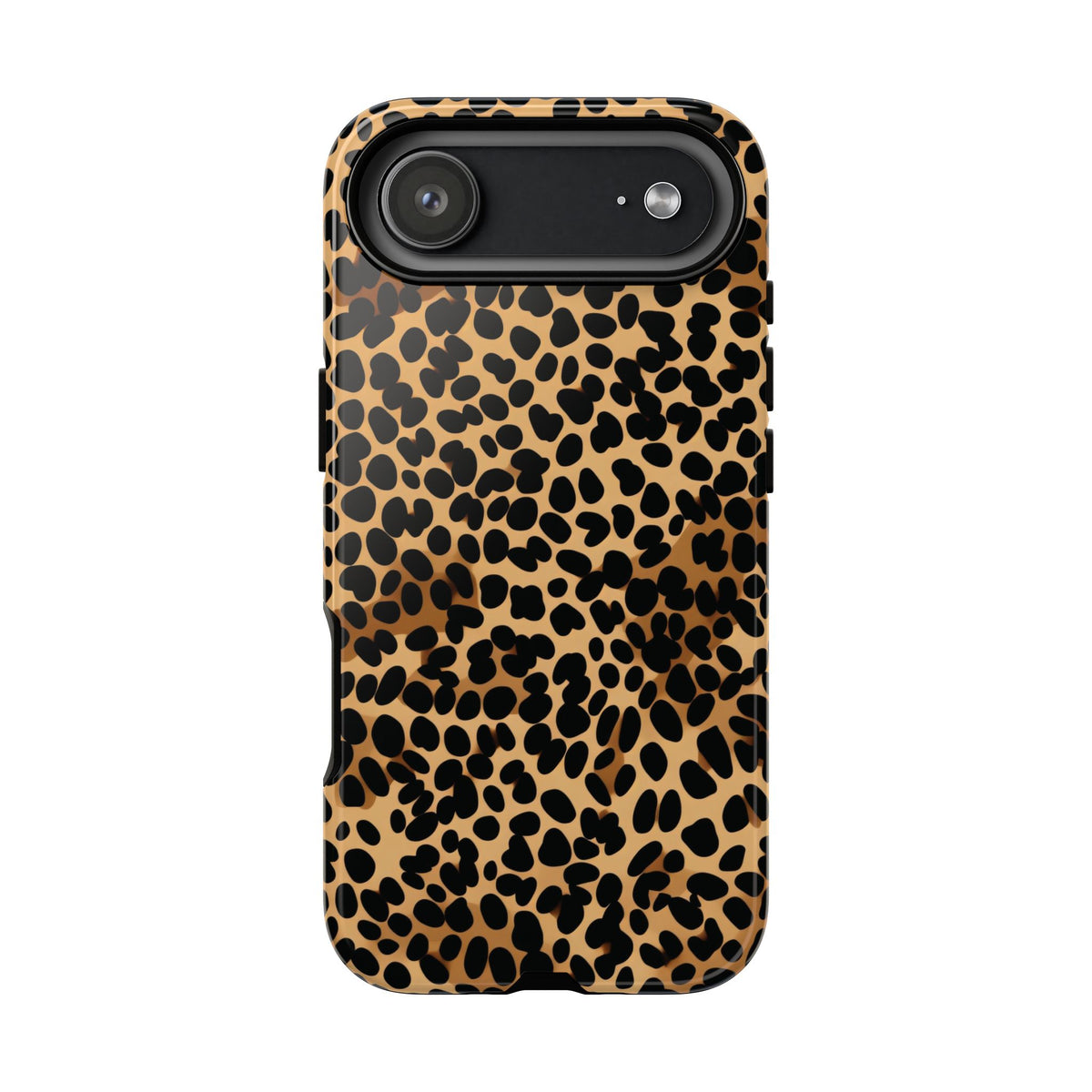 Classic cheetah print tough phone case, black spots on warm tan