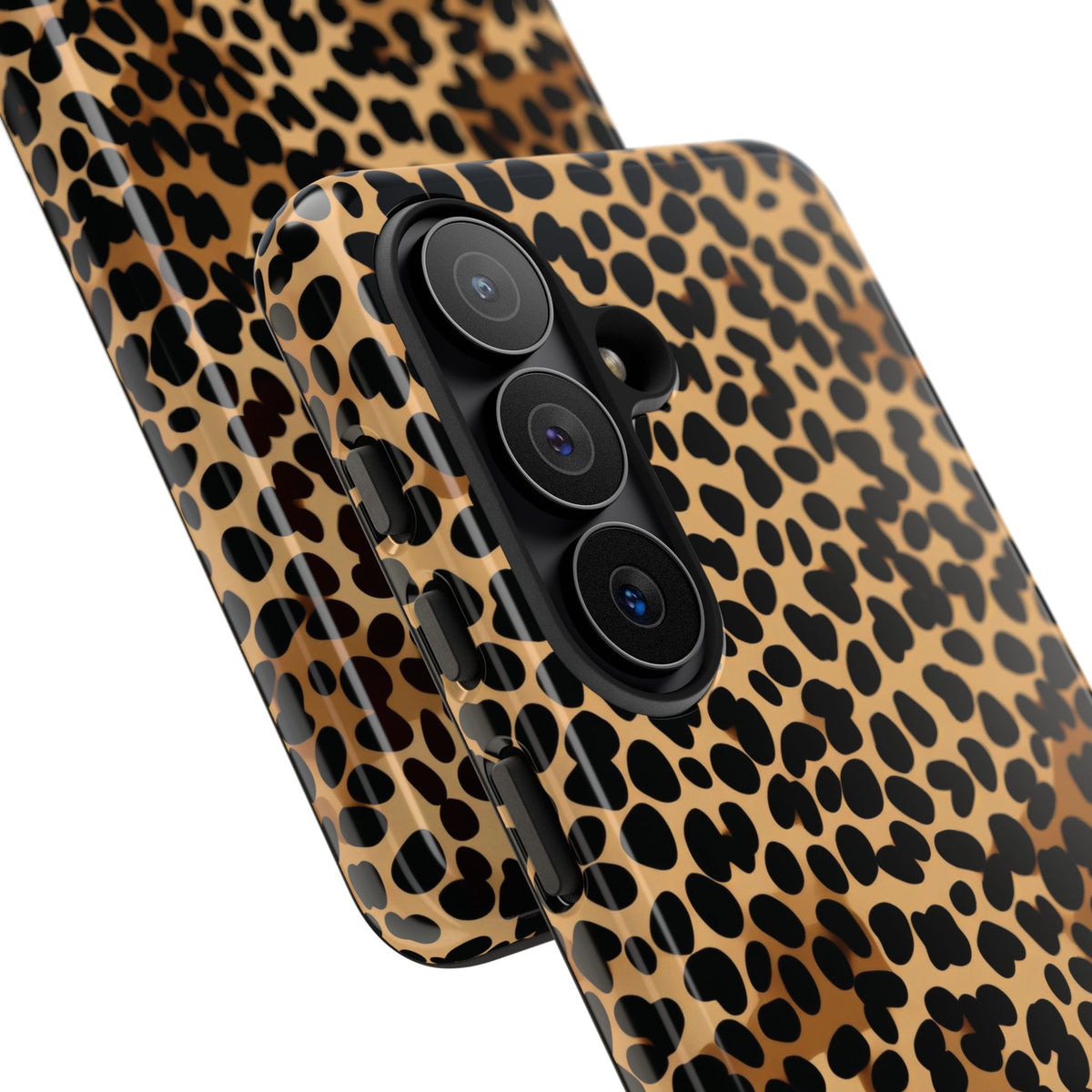 Classic cheetah print tough phone case, black spots on warm tan