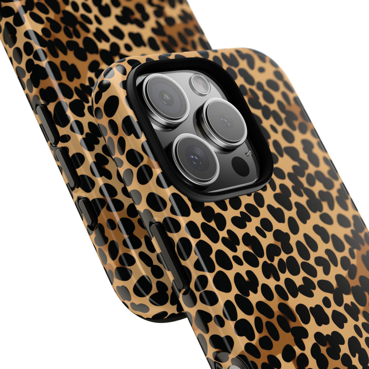 Classic cheetah print tough phone case, black spots on warm tan