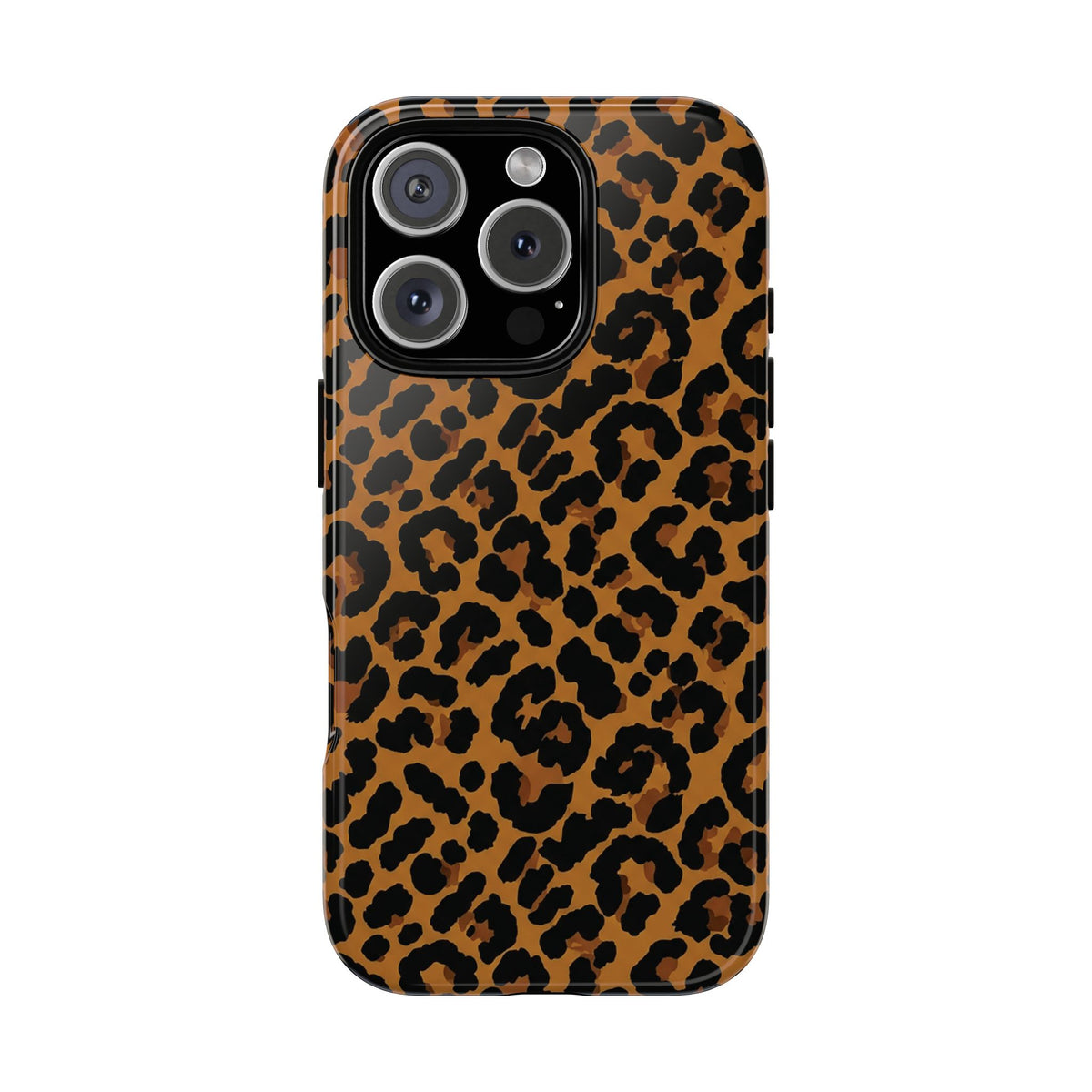 Classic leopard print tough phone case, black rosettes on caramel brown