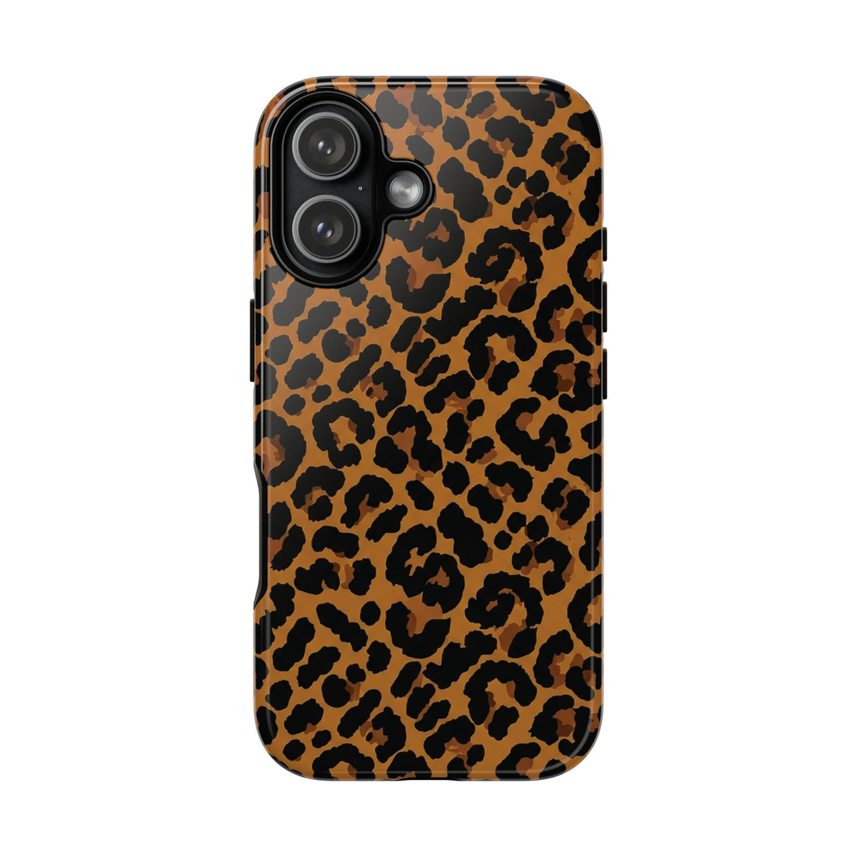 Classic leopard print tough phone case, black rosettes on caramel brown
