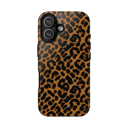 Classic leopard print tough phone case, black rosettes on caramel brown