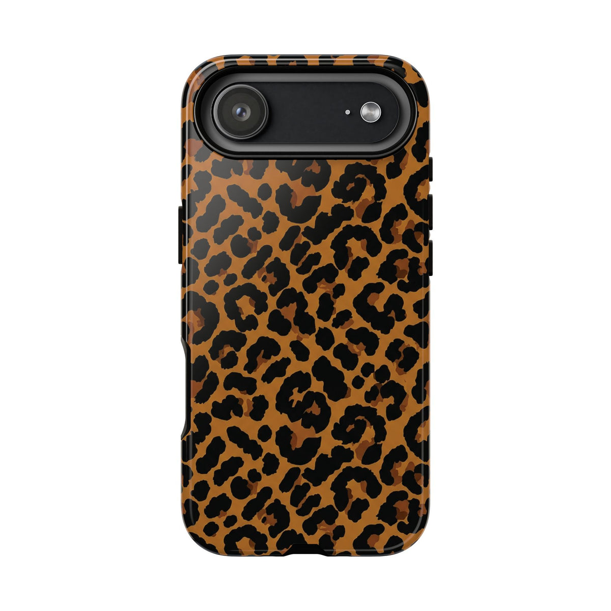 Classic leopard print tough phone case, black rosettes on caramel brown