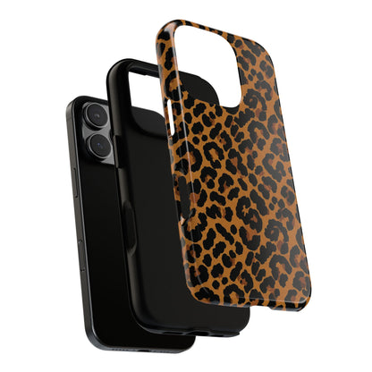Classic leopard print tough phone case, black rosettes on caramel brown