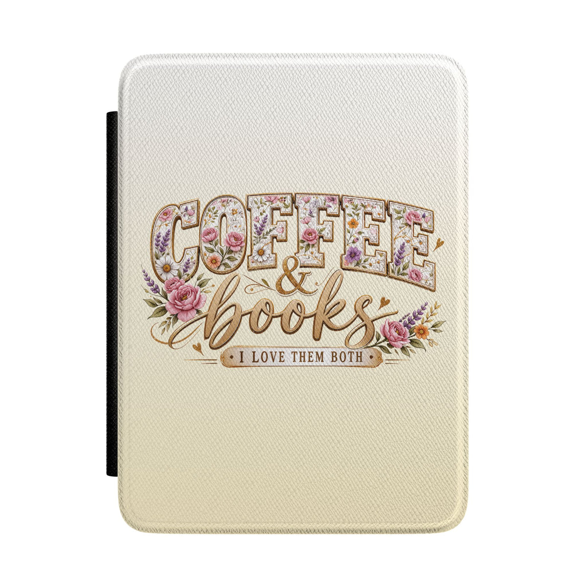 Coffee and books Kindle case with floral lettering on cream