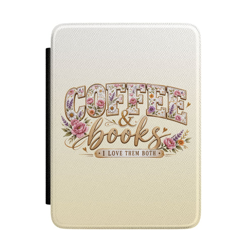 Coffee and books Kindle case with floral lettering on cream