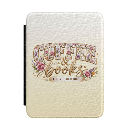 Coffee and books Kindle case with floral lettering on cream