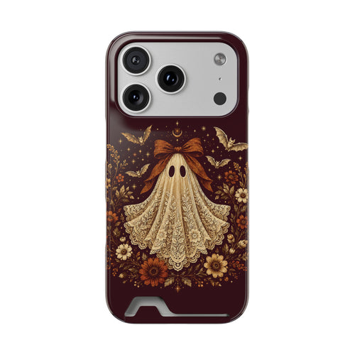 Coquette ghost phone case with a card slot