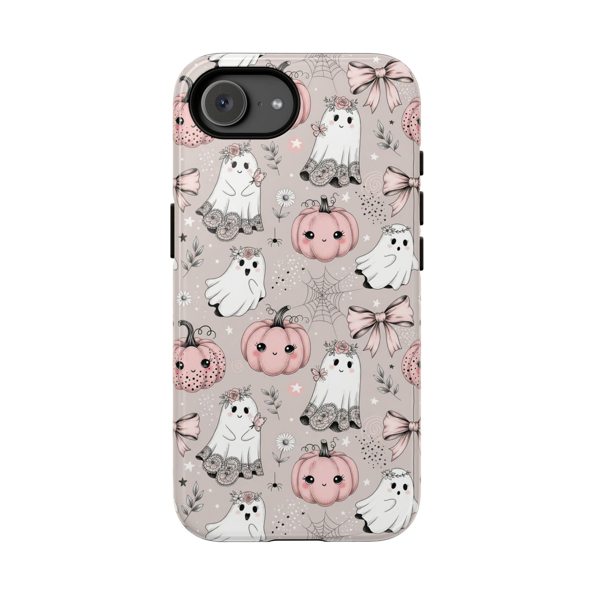 Pastel Halloween ghost phone case on taupe pink background