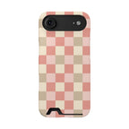 Coral checkered phone case with card holder, alternate view