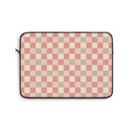 Coral checkered laptop sleeve in pink, cream and sand