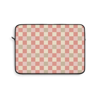 Coral checkered laptop sleeve in pink, cream and sand