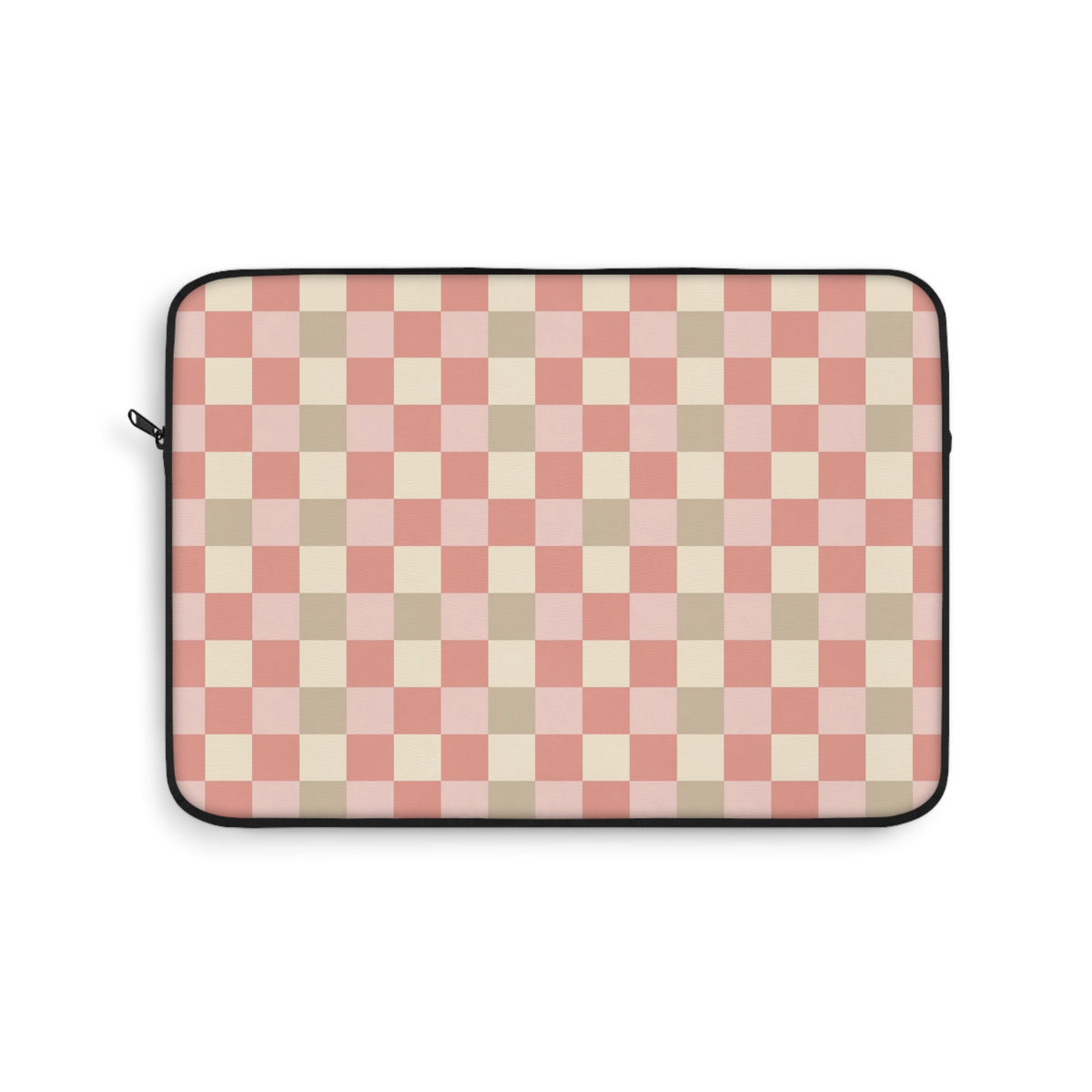 Coral checkered laptop sleeve in pink, cream and sand