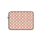 Coral checkered laptop sleeve, front view