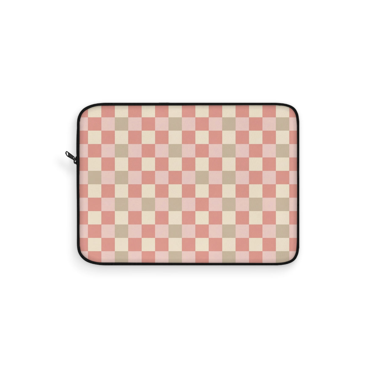 Coral checkered laptop sleeve, front view