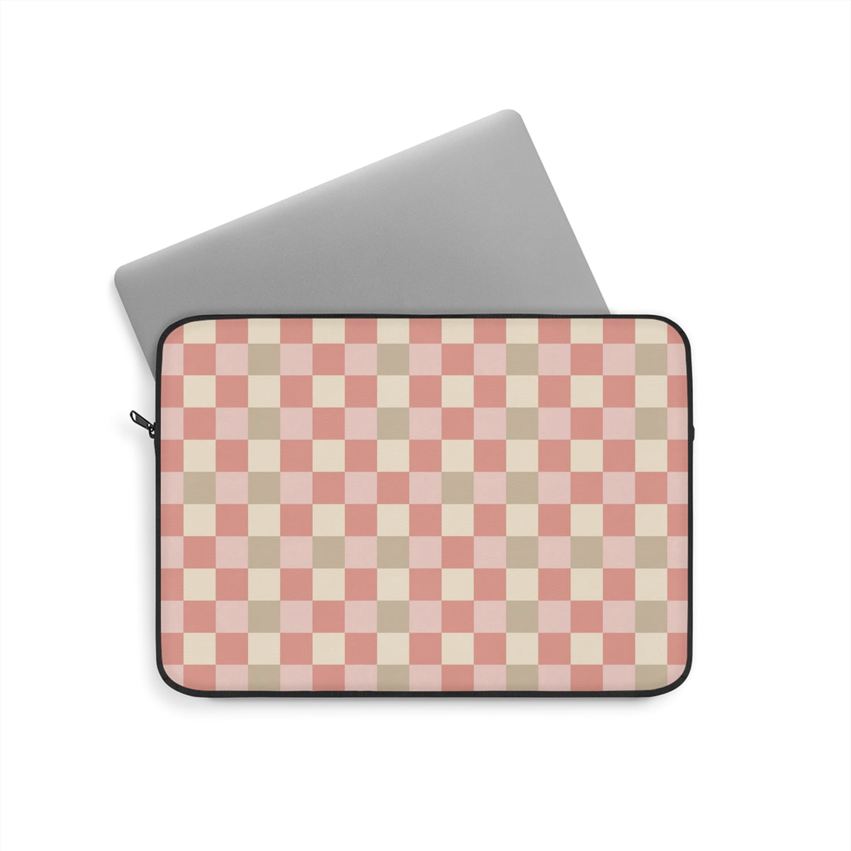 Coral pink checkered laptop sleeve for 12, 13 and 15 inch laptops