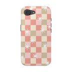 Coral checkered MagSafe phone case detail