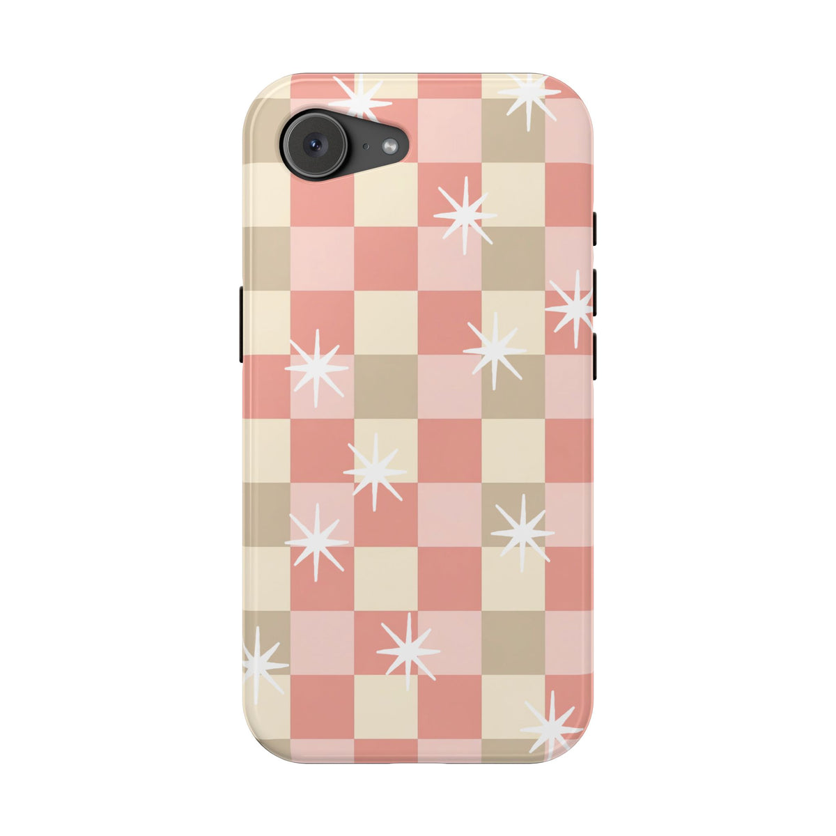 Coral checkered MagSafe phone case detail