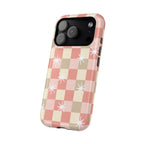 Pink checkered MagSafe phone case with stars