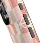Coral checkered MagSafe case, edge detail