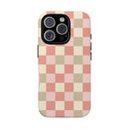 Pink and cream checkerboard tough phone case