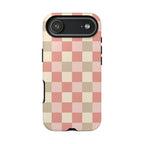 Coral pink checkered tough case for iPhone