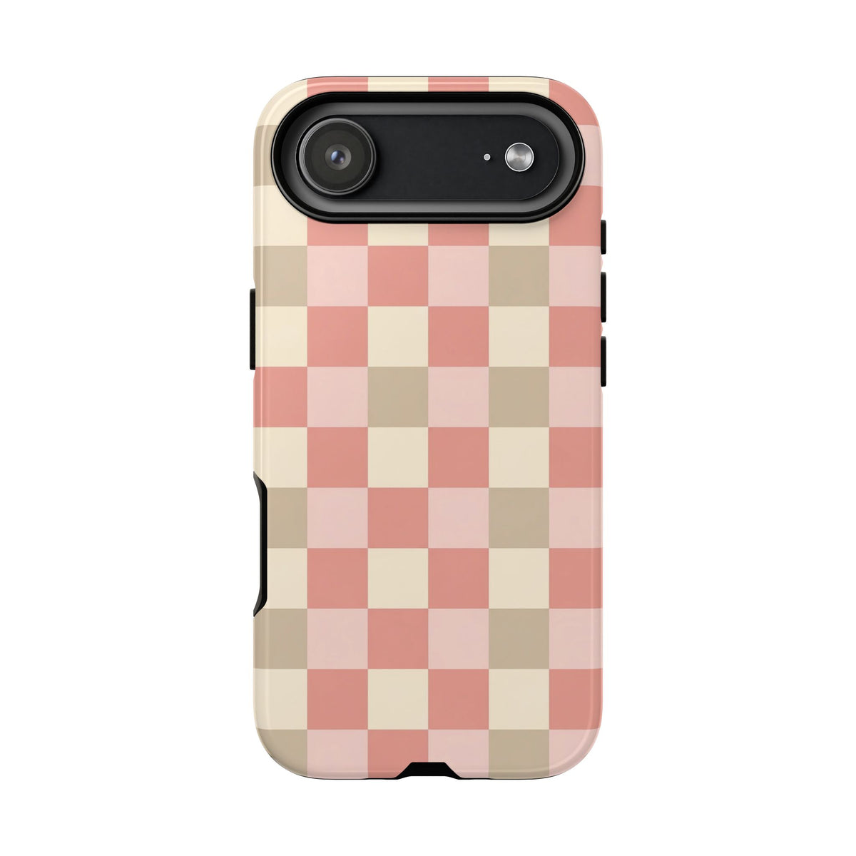 Coral pink checkered tough case for iPhone