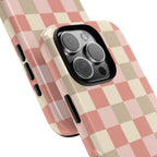 Coral checkered tough phone case, side view