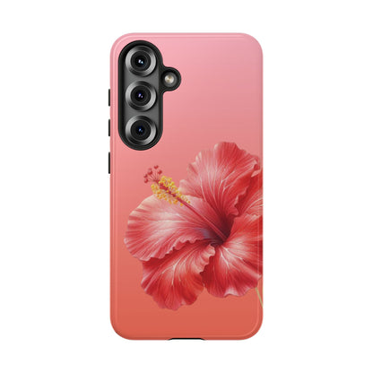 Coral hibiscus tough phone case on an iPhone