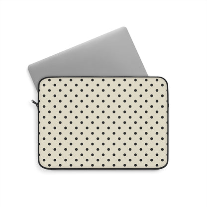 Polka dot laptop sleeve with black dots on cream