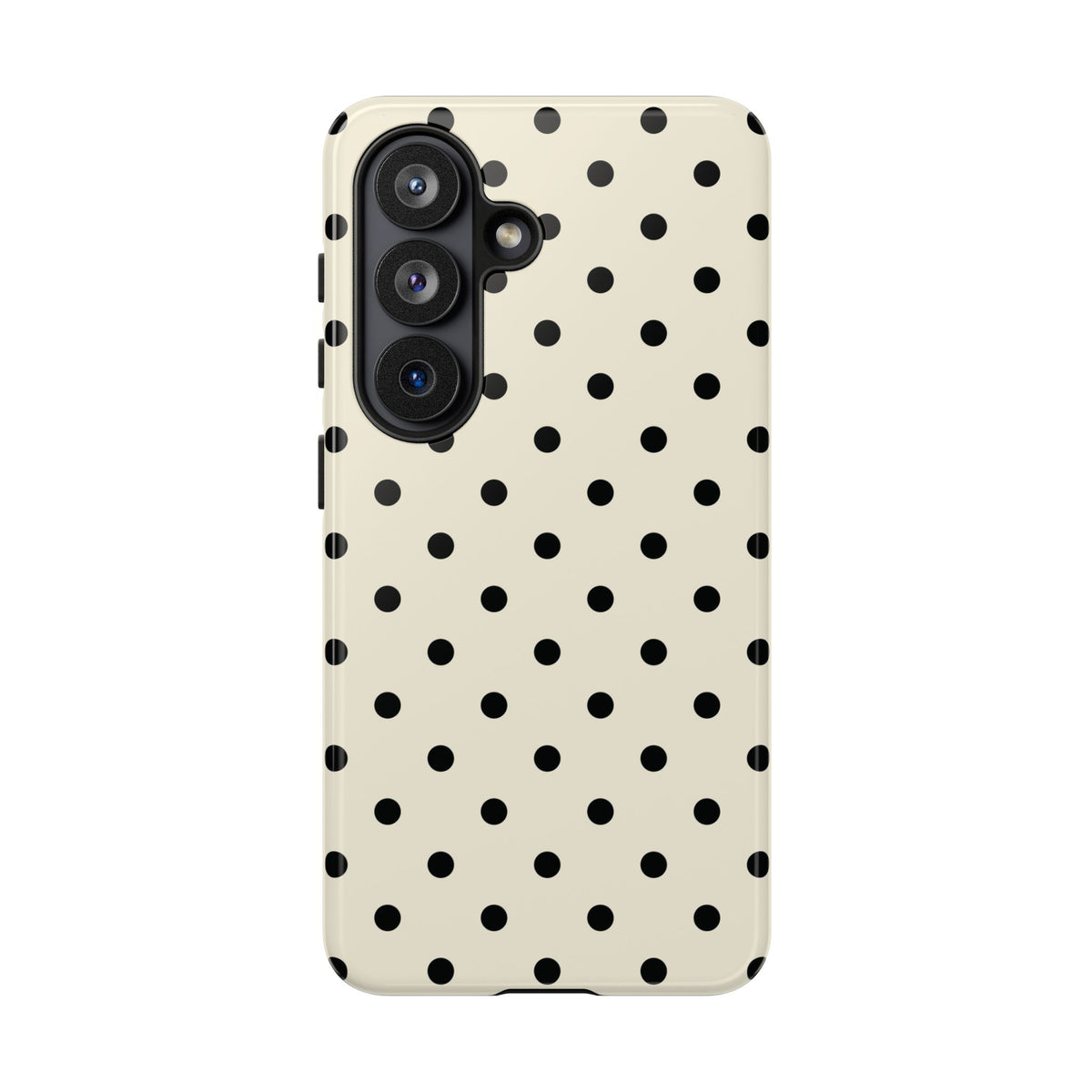 Cream polka dot tough phone case with camera cutout